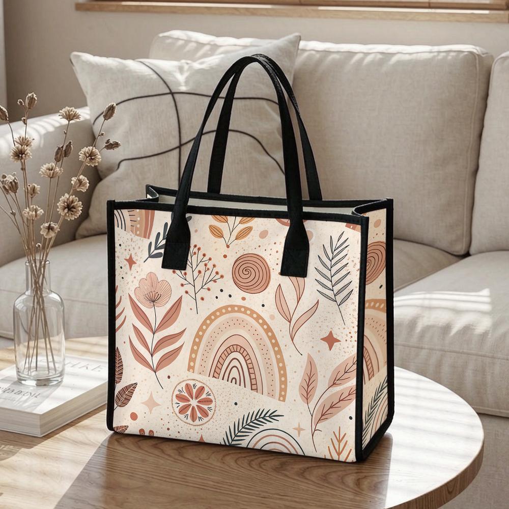 Boho Floral Tote Bag For Women Fashion Casual Shopping Shoulder Bag Simple Daily Portable Handbag