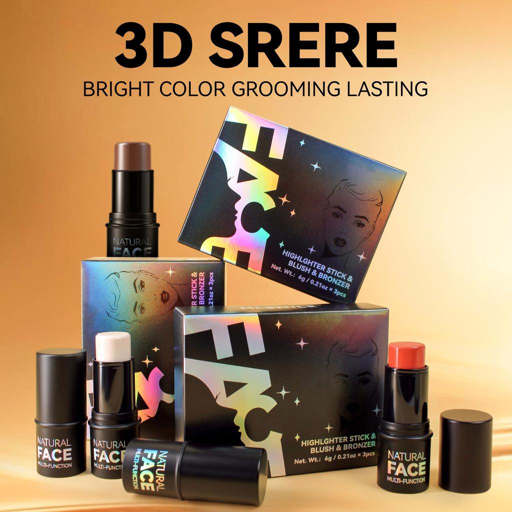 Бальзам Profile Sticks Shades с хайлайтером, бронзатором и румянами, нежирный и водостойкий контурный карандаш, легко скульптурирующий лицо, 3*6 г