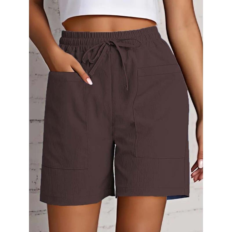 Летние новые женские однотонные свободные шорты с высокой талией, повседневные и модные