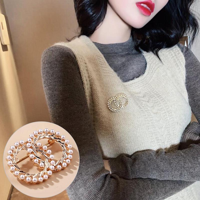 Pearl Colorful Enamel Double Circle Brooch Coat Scarf Pin Luxury Jewelry