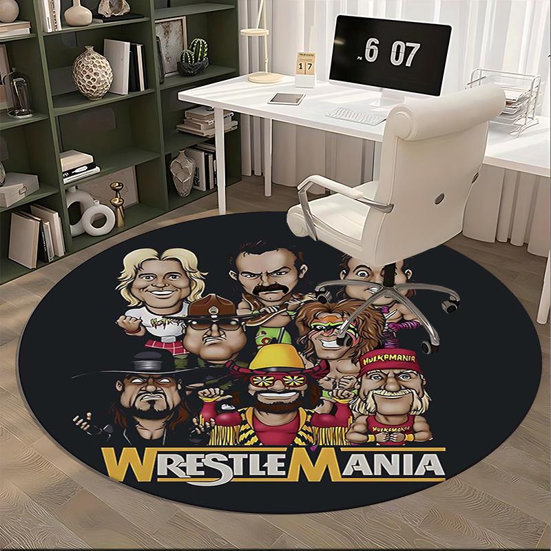 WrestleMania,Wrestling Chair mat Round Rug-Office carpet, Machine Washable, Non-slip, Suitable for Living Rooms, Bedrooms, Entryways, and Ho