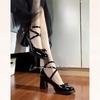 Ankle Cross Strap Bow Mary Jane Shoes Pumps British College Women Shoes 2024 Autumn New Round Toe Chunky High Heels Thick Loafer