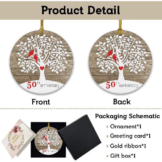 REWIDPARTY 50th Wedding Anniversary Ornament 50th Anniversary Tree Gifts Happy 50th Anniversary Keepsake Married Anniversary for Couple Gifts 3"
