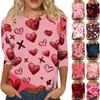 Women's Fashionable Casual Three-quarter Sleeve Valentine's Day Print Round Neck Pullover Top