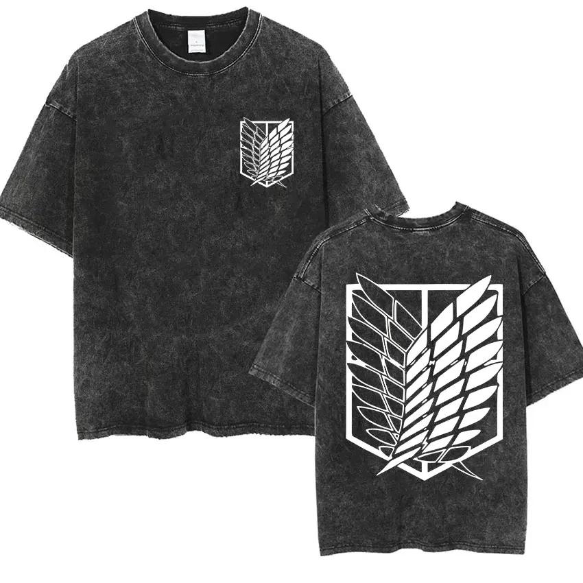 Washed Vintage Anime Attack on Titan Mikasa Ackerman Merch Tshirt Men Women Manga Cosplay Oversized T Shirt Man Cotton Tshirts
