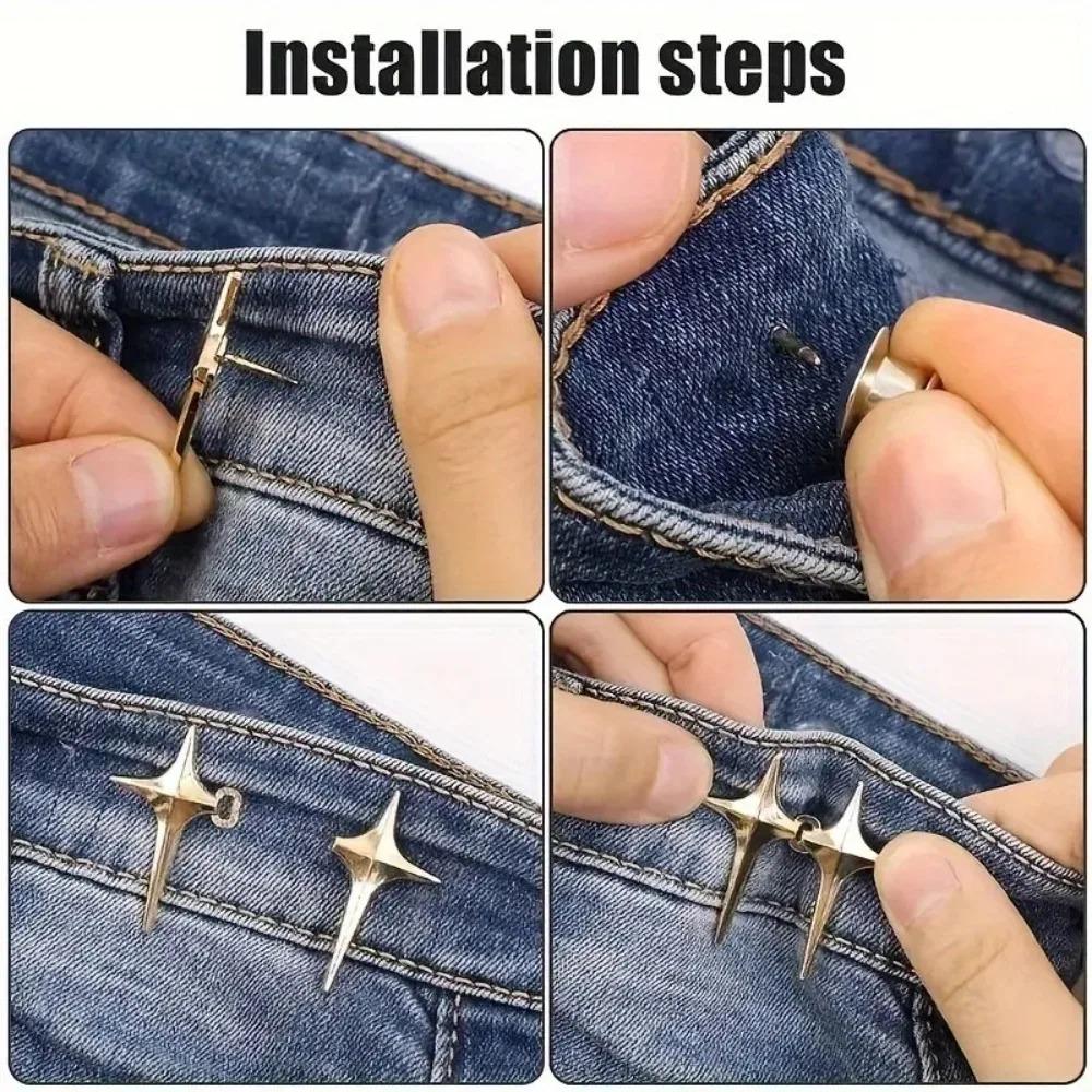 1 Pair Cross Star Metal Jeans Button Snaps Detachable Pants Clips Buttons Pins DIY Waist Tightener Clothing Buckles Sewing Tools