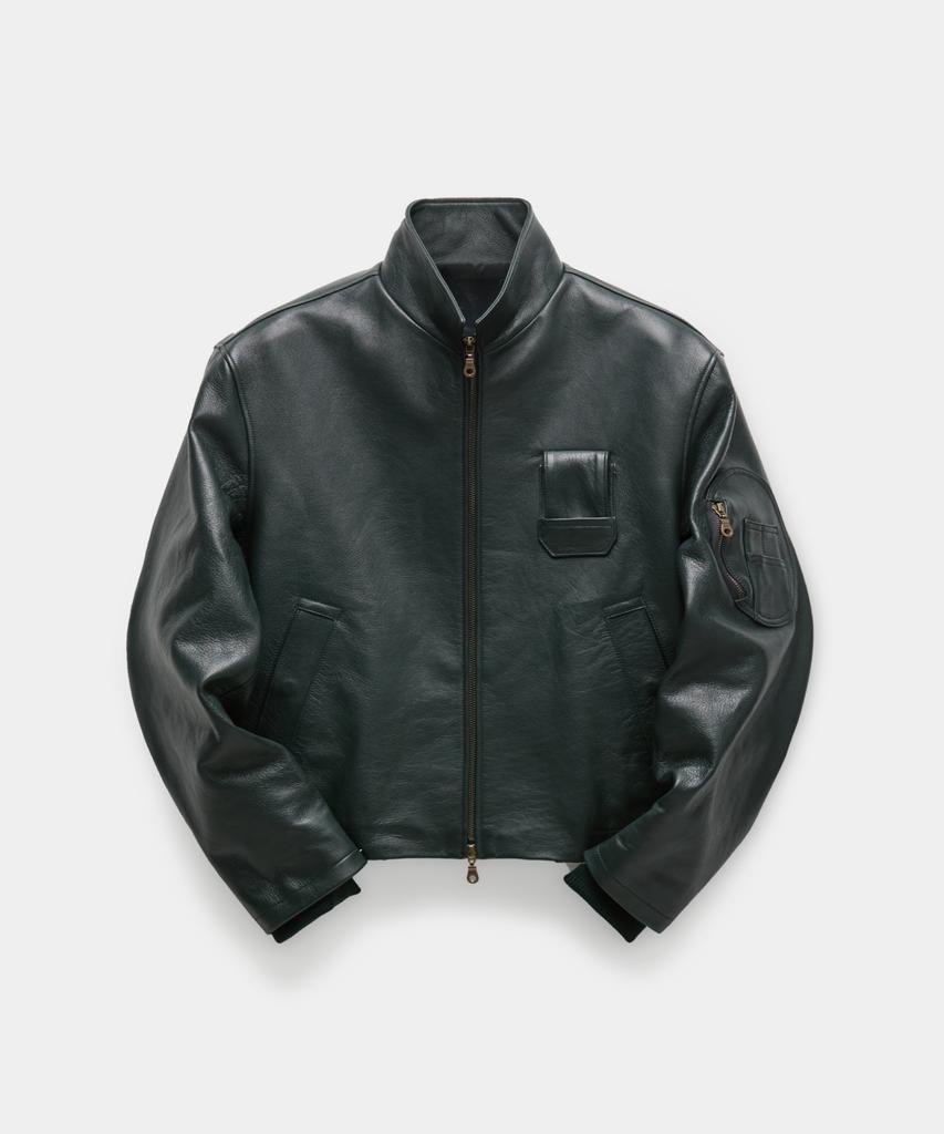 Coor Goat Skin Pilot Leather Jumper (Dark Grayish Green)
