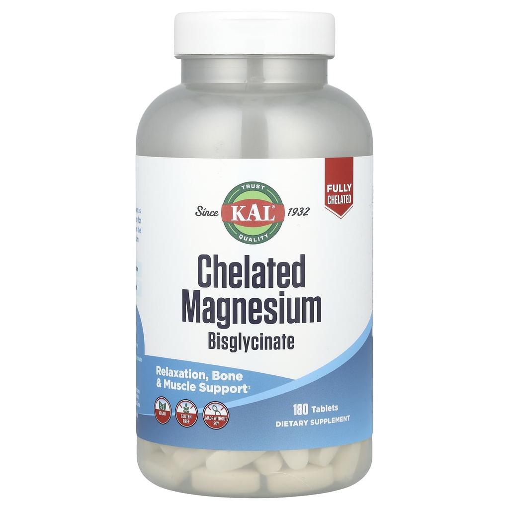 KAL Chelated Magnesium Bisglycinate, 180 Tablets