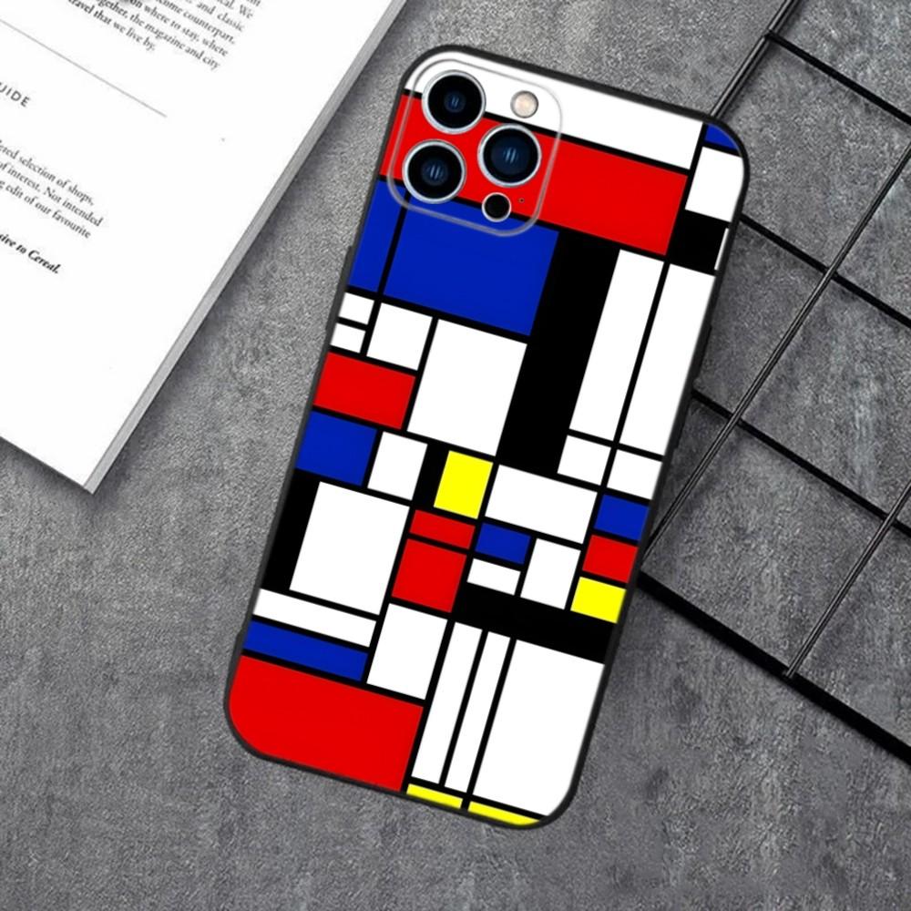 Pattern Abstract Piet Mondrian Phone Case For iPhone 16,15,14,13,12,11,XS,XR,X,8,7,Pro,Max,Plus,mini Silicone Black Cover