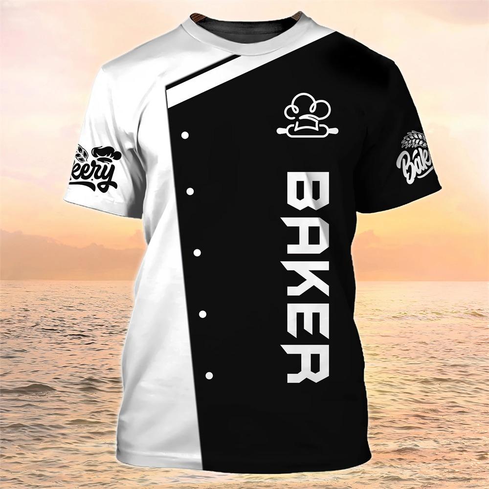 Футболка шеф-повара 2024 года для мужчин. Модный топ с короткими рукавами и 3D-принтом. Дышащая футболка с круглым вырезом для отдыха.