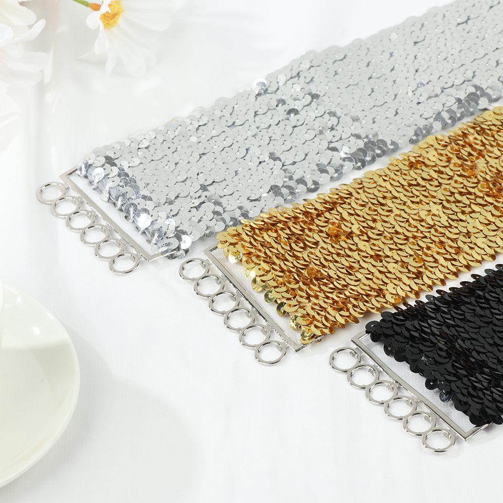 Stretch Metal Buckle Waistband Ladies Dress Cummerbands Sequin Wide Elastic Belt Belly Waist Band