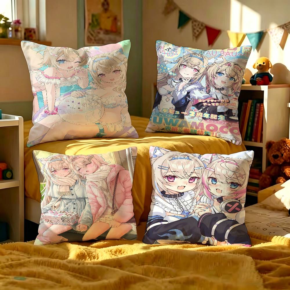 FuwaMoco Fuwawa Mococo Hololive Vtuber Офисная Подушка Наволочка Автомобильная Наволочка для Подушки 45X45СМ Наволочка для Подушки под Поясницу Наволочка для Подушки на Диван