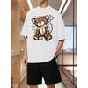 Distressed Teddy Bear Graphic T-Shirt,Soft Breathable & Fade-Resistant, Classic Fit for Daily Casual Wear