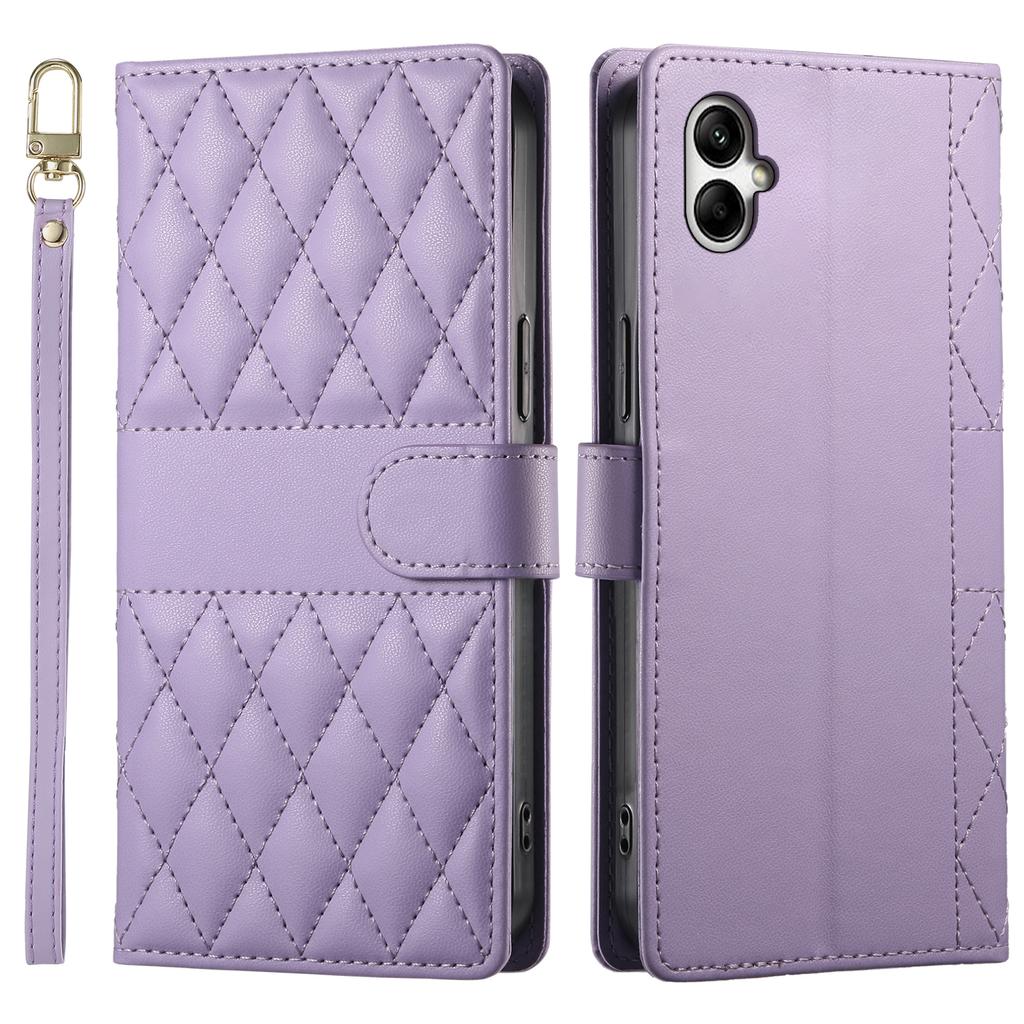 For Samsung Galaxy A05 4G Case Rhombus Stitching Wallet Stand Leather Phone Cover with Long/Short Strap