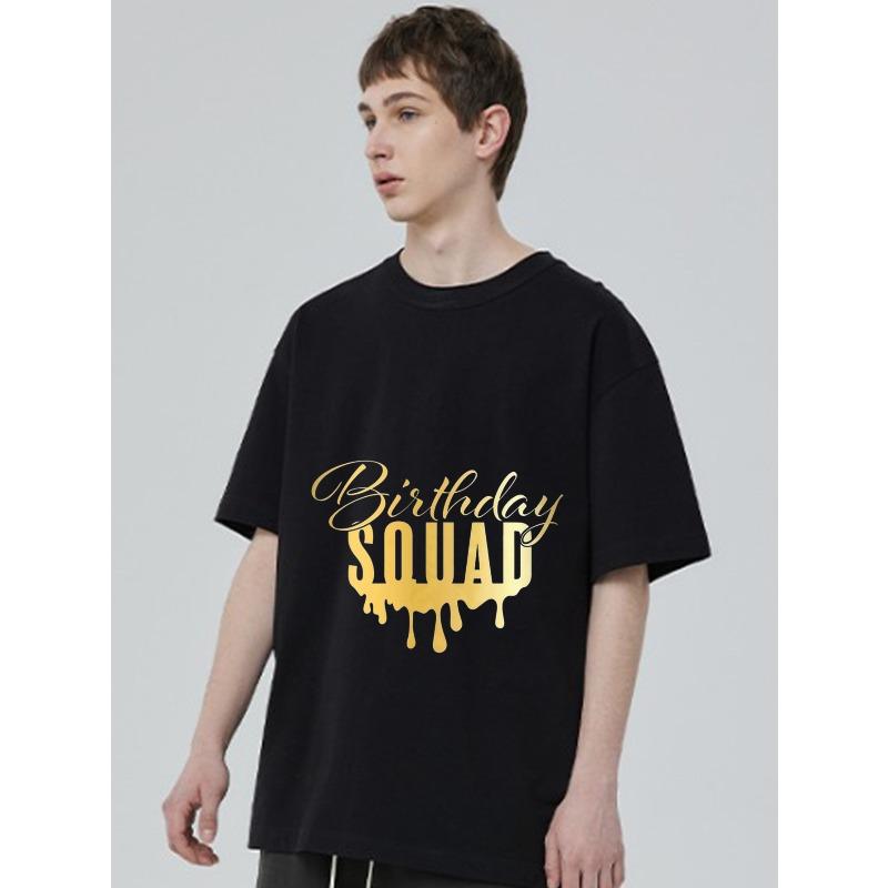 Футболка Birthday Squad Черный Золотой Капающий Текст Дизайн Вечеринка Празднование День Рождения Мероприятие
