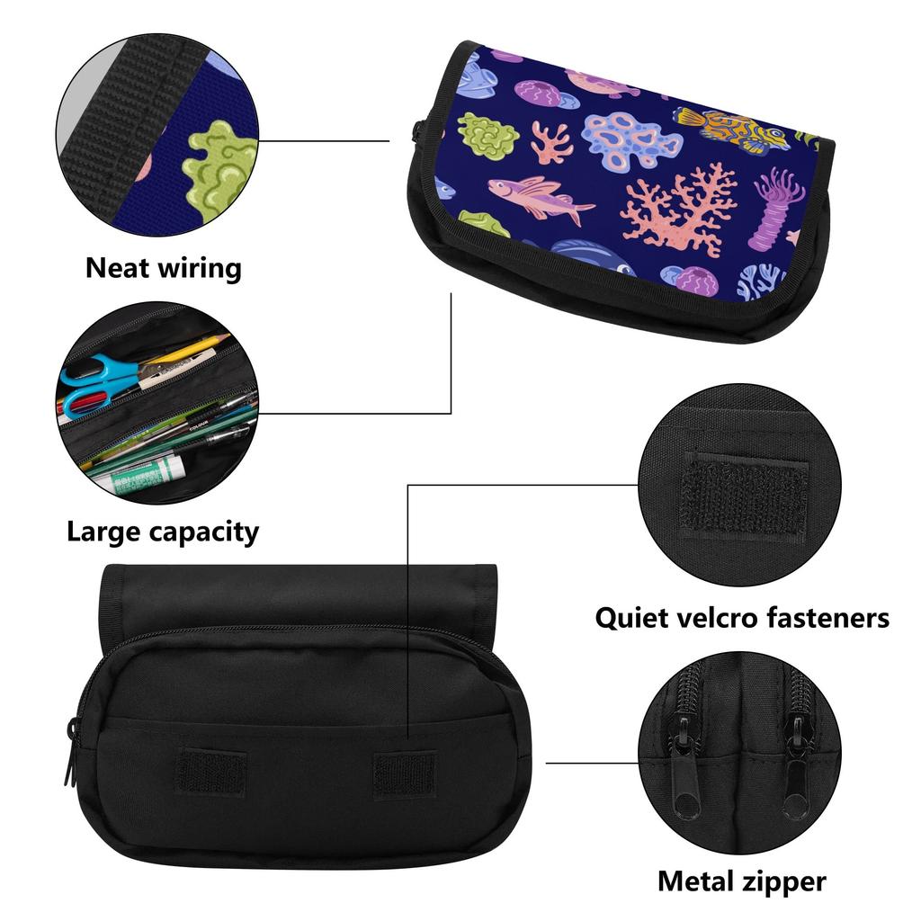 Pen Case 300D Polyester Spacious Storage Metal Zipper with Two Spacious Sections for Pens Stationery and Earphones for Students
