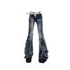 American Retro Y2K Flare Jeans Scratched Slim Bell Bottoms Women Fashion Gyaru Denim Pant  Raw Edge Trousers Hip Hop High Street