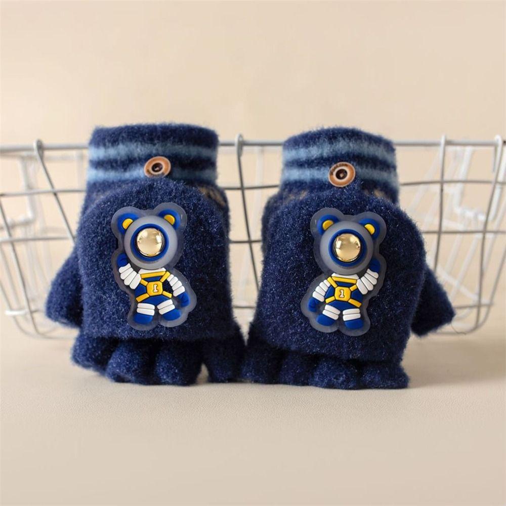 Half Finger Winter Kids Gloves Cycling Flap Gloves for 3-12 Years Boys Girls