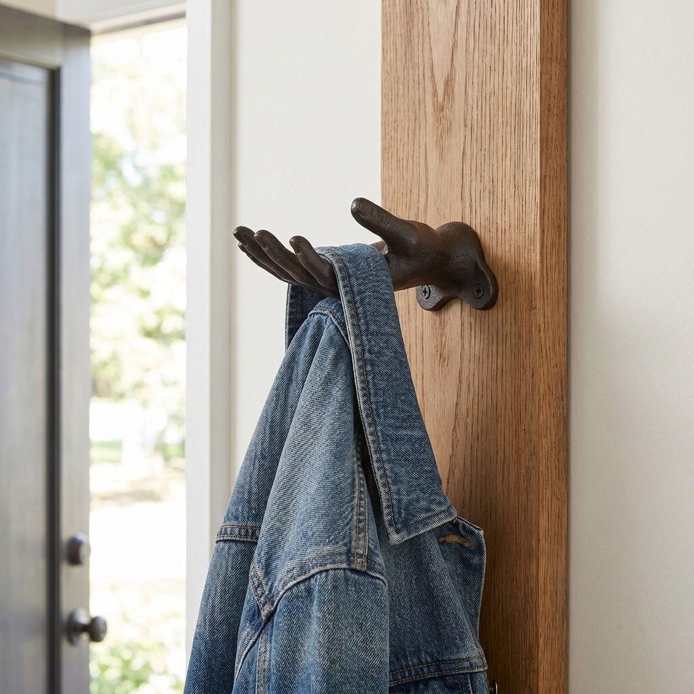 Unique Iron Hand Shape Holder Wall Mounted Decorative Muscle Arm Hook Heavy Duty Backpack Holder for Kitchen