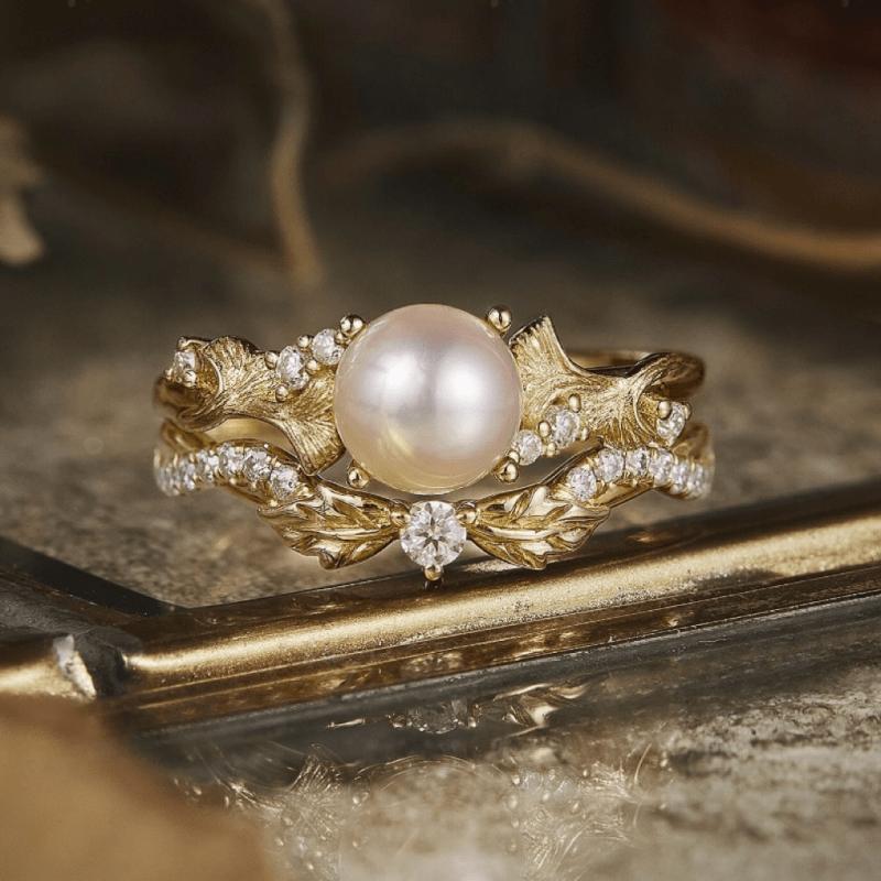 2New creative women's luxury ring with freshwater pearls, a suitable Valentine's Day gift for a wife