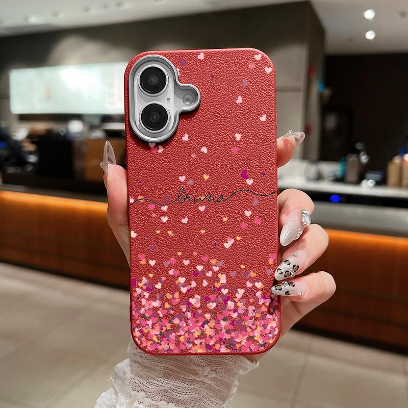 Чехол для телефона Romantic Little Hearts для iPhone 16 15 14 Pro Max 14 Plus 13 12 Pro Max 11 с противоударной текстурой из кожи и мягким покрытием TPU
