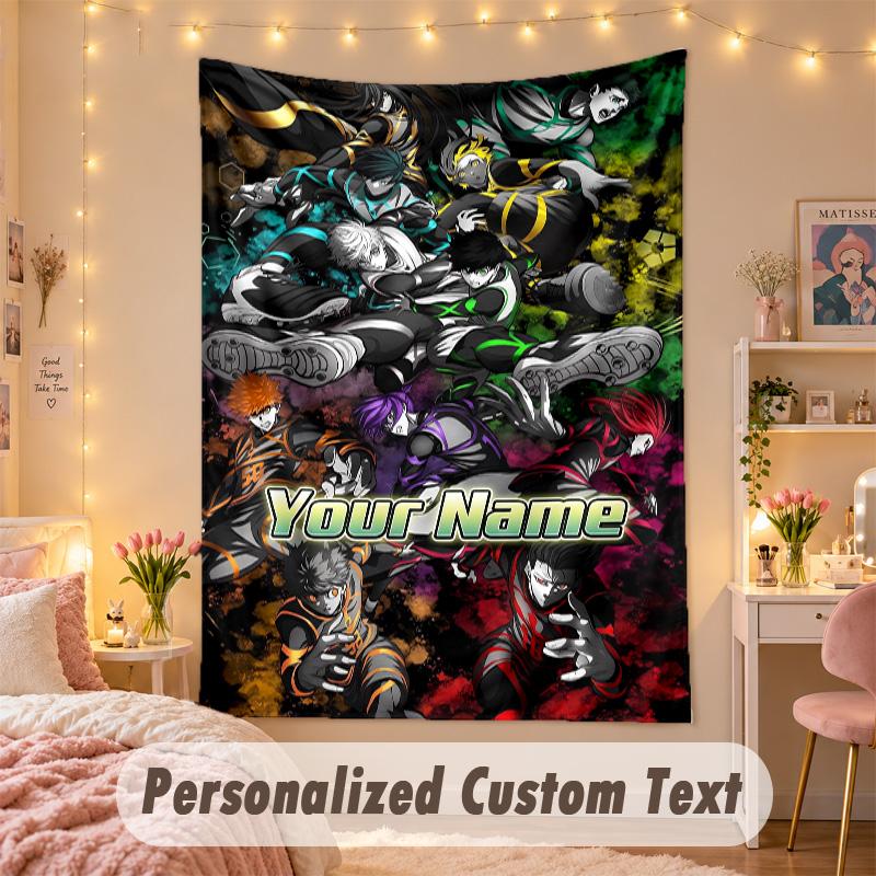 Custom Personalized Tapestry,Blue Lock Print Custom Name Text Wall Art Hanging for Bedroom