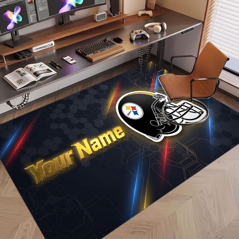 Custom Rug Pittsburgh Steelers Pattern Print Name Text Soft Non‑Slip Floor Carpet for Home Indoor Decoration