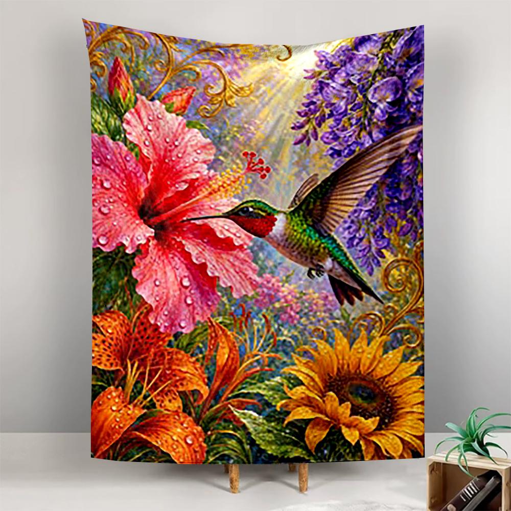 Colorful Hummingbird and Floral Design Patterned tapestry for bedroom and living room home decor