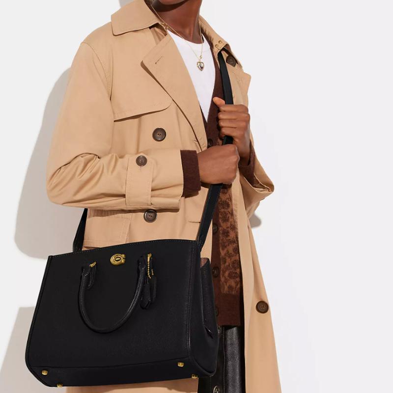 New COACH Brooke Polished Pebbled Leather Shoulder Bag, Crossbody Bag, Handbag Large Women's Black CE730-B4BK