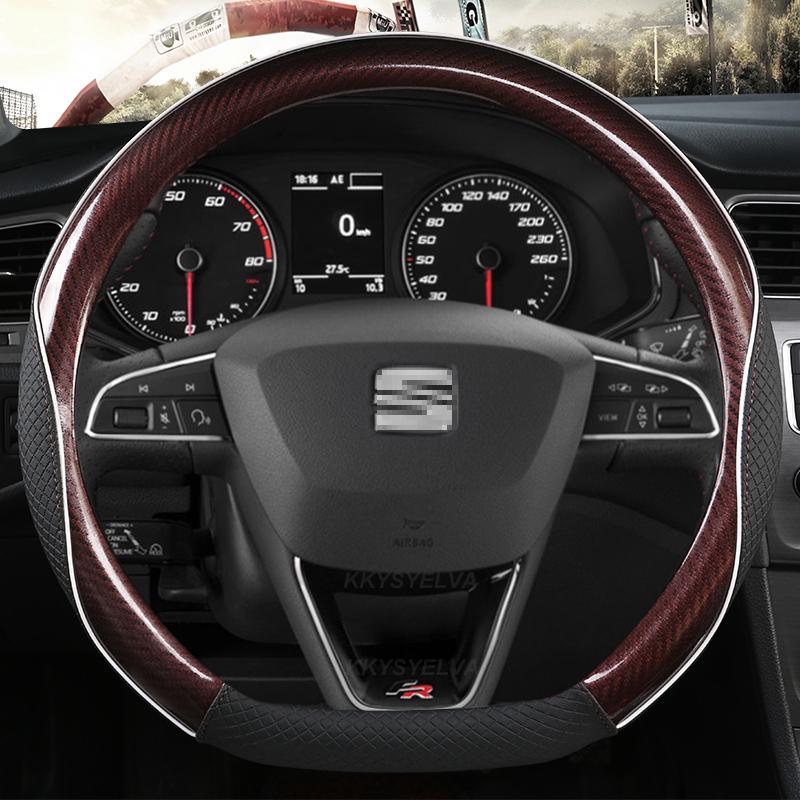 Carbon Fiber+Leather Car Steering Wheel Cover Non-Slip 38cm For Seat Tarraco Arona Ateca Ibiza Toledo Mii Leon Arosa Exeo ST FR