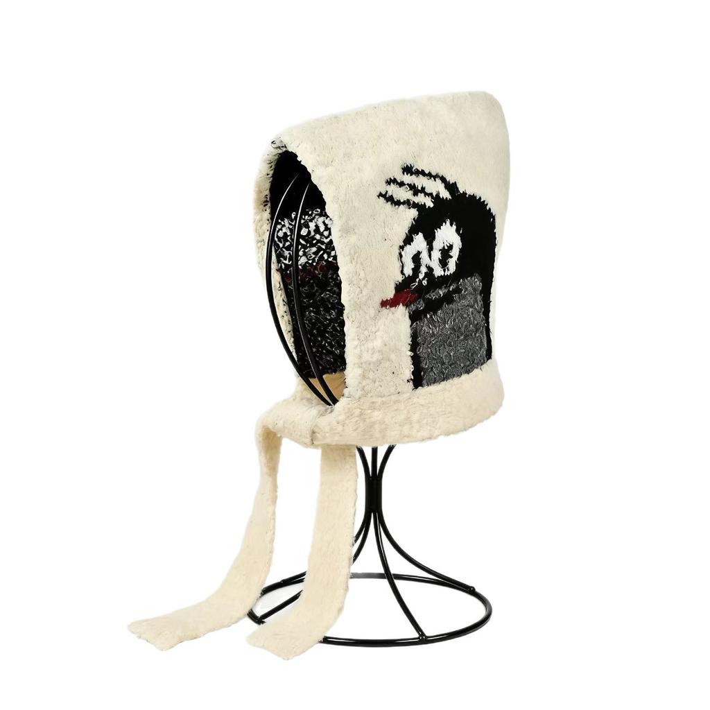 Cute penguin strap integrated knitted wool hat for women, thickened warm riding in autumn and winter, cold-proof ear protection, Lei Feng hat