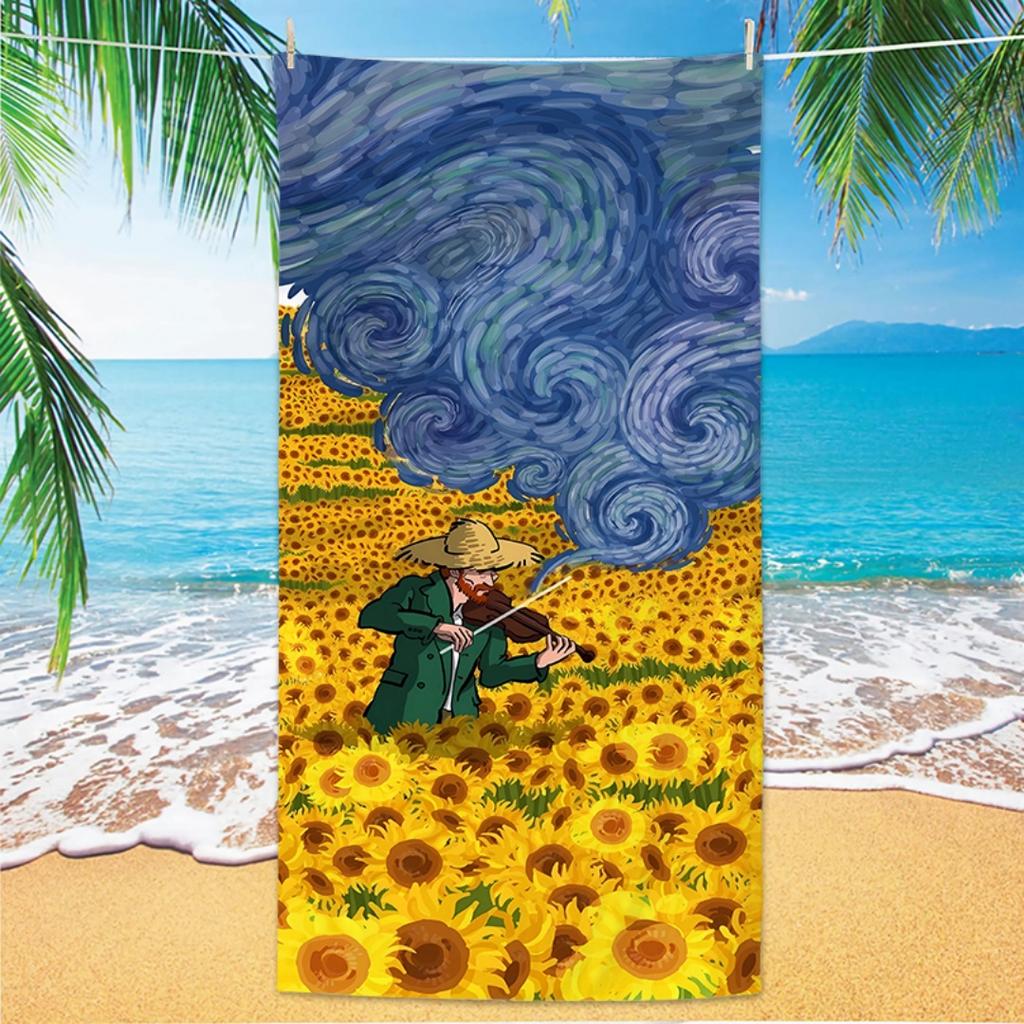 Starry Night Over Rhone Beach Towel, Van Gogh Print Quick Dry Anti Sand Lightweight Microfiber for Swim Travel Yoga