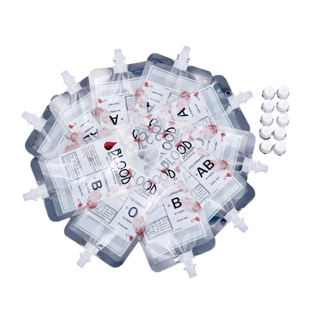 10Pack Blood Bag for Drinks Reusable Container Juice Pouch Prop for Vampire Corpses Theme Party Decoration