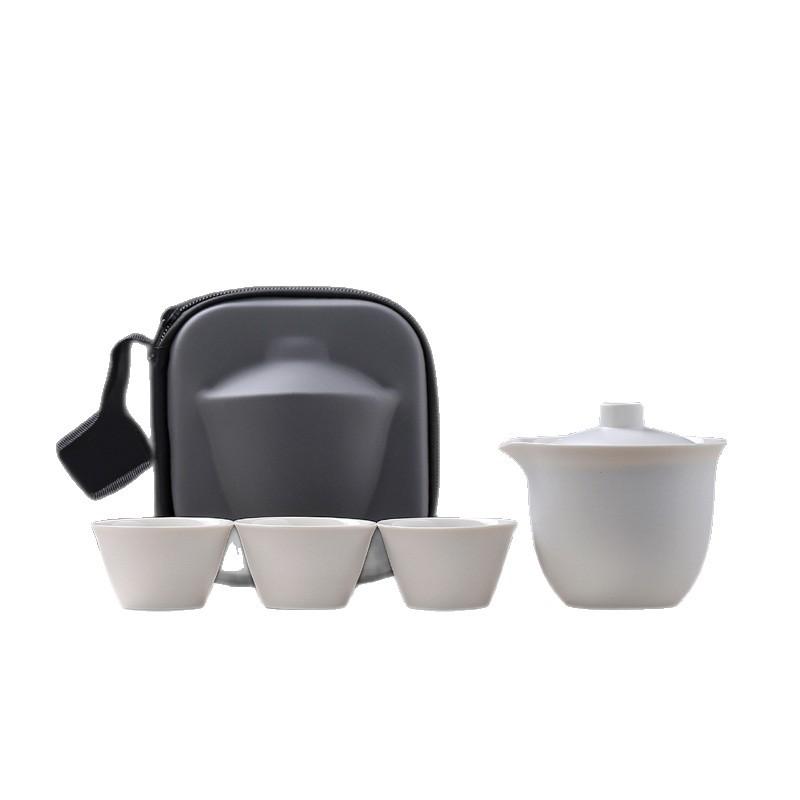 Outdoor simple black pottery coarse pottery travel tea set ceramic portable tea gift box Kung Fu Kuaike cup printing
