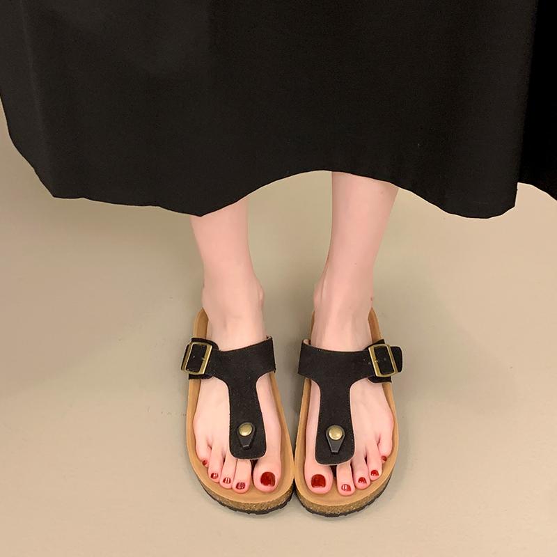 Новый дизайн Пляжные пробковые тапочки Повседневные летние женские классические модные универсальные черно-белые тапочки