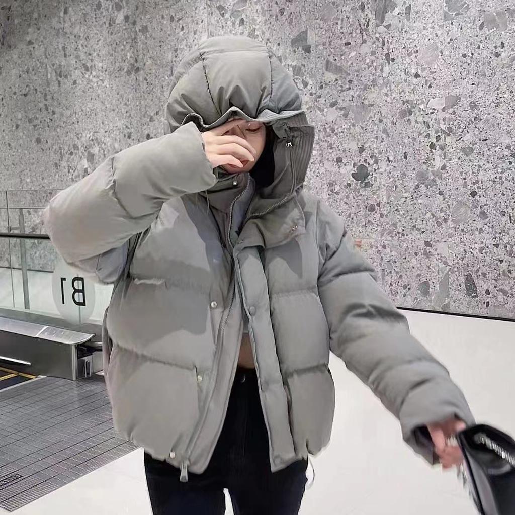 Qishki Moda Keng Ayollar Qisqa Palto Gul Kapushonli Issiq Qalinlashtirilgan Jaket