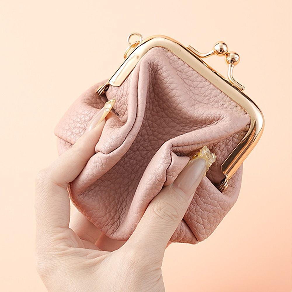 Retro Style Mini Coin Purse Solid Color Change Pouch with Keychain Jewelry Storage