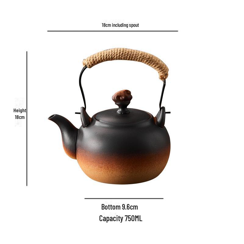 Керамический чайный сервиз «Кунг-фу»: Черный чайник с боковой ручкой и угольной горелкой для открытого огня.