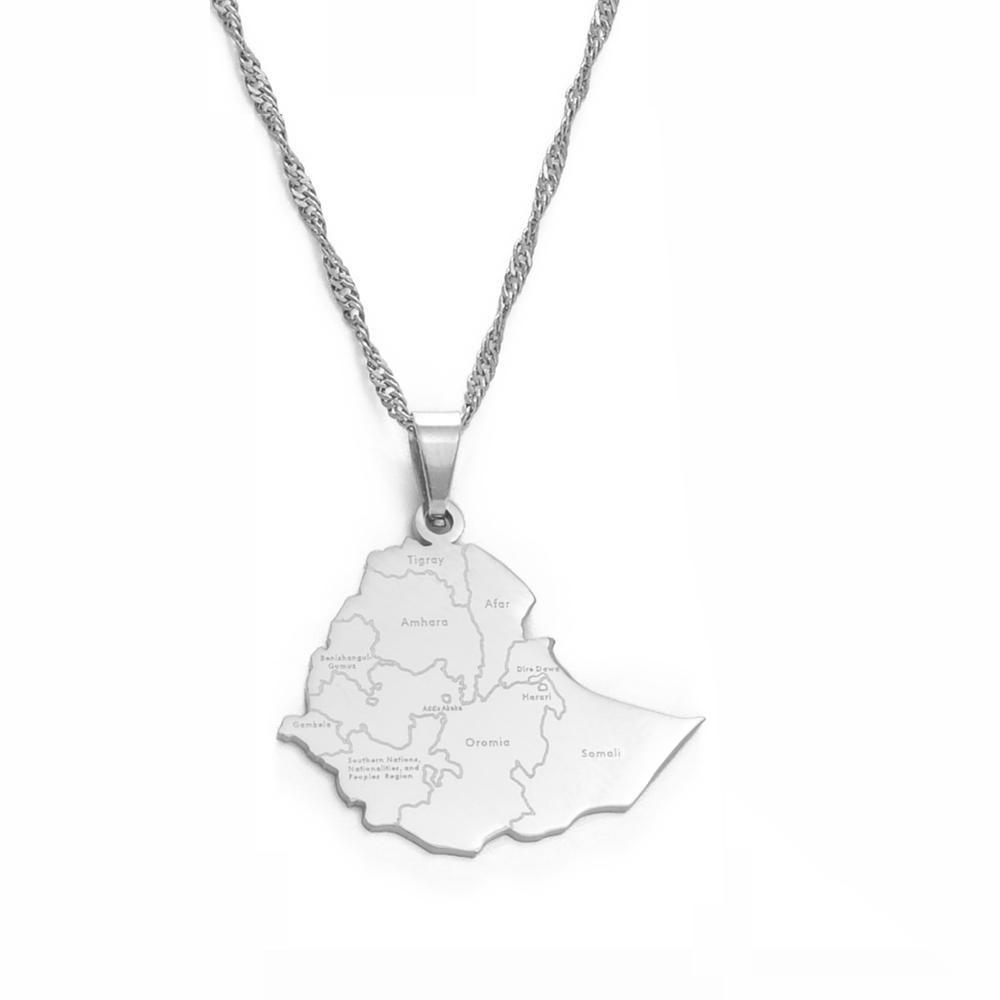 Ethiopia Map Cities Stainless Steel Pendant Necklaces for Women & Men Trendy Ethiopian Maps Wedding & Party Jewelry-#155821