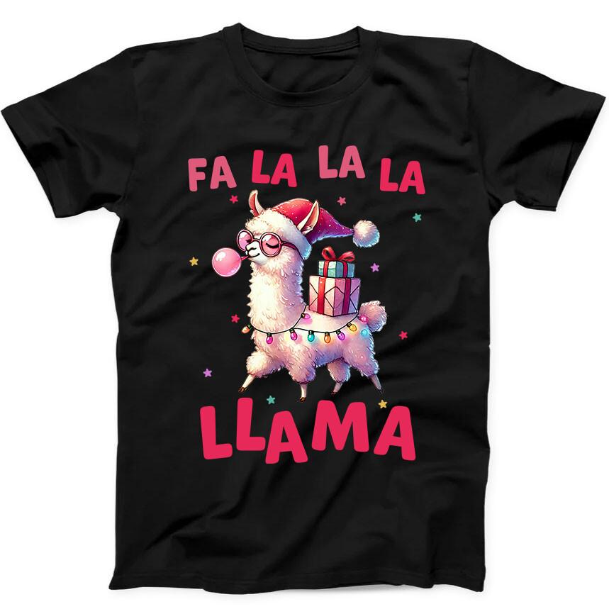 Christmas Lights Fa La Llama Farm Santa Funny Gift Black Tee T Shirt 184