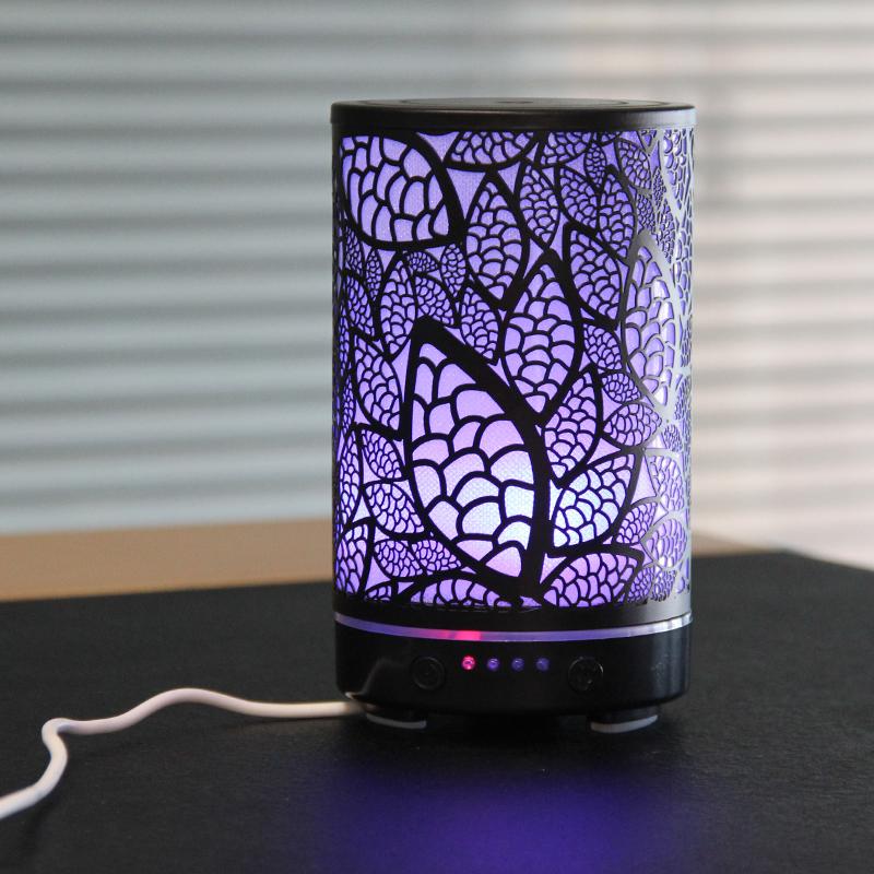 100ML Aroma Diffuser Ultrasonic Humidifier with 7 Color Light, 1H/2H Timer, Auto Shut-Off, Leaf Essential Oil Diffuser for Home