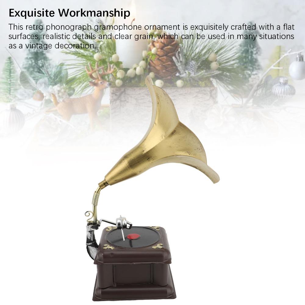 2pcs Iron Record Player Model Red Bronze Gramophone Ornament Gramophone Turntable Home Decor