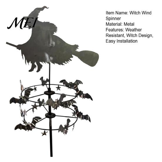 Whimsical Witch Silhouette Garden Wind Spinner, Halloween Yard Art Metal Outdoor Decorative Spinner Stake, Flying for Lawn Patio Pathway Fall