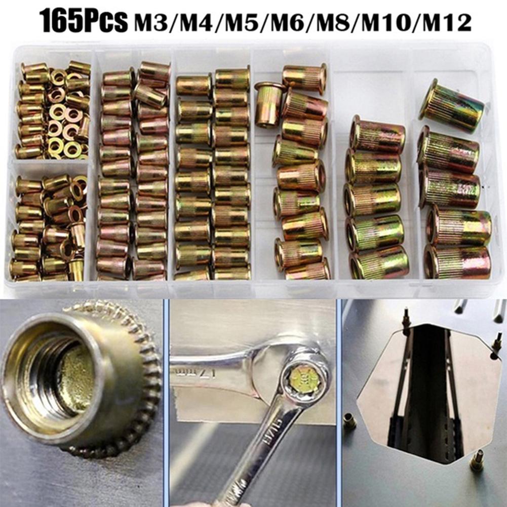 165 шт. M3 M4 M5 M6 M8 M10 M12 с резьбой, металлические заклепки, гайки, набор аксессуаров