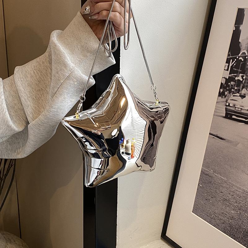 Small and cute five-pointed star fashion handbag for women, stylish solid color evening bag, chain single shoulder crossbody bag