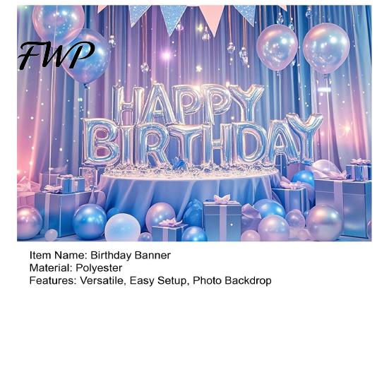 Birthday Party Decoration Happy Banner Backdrop, Photo Background Cloth for Celebration, Reusable Bunting Flag Decor Kids Women, Supplies Double-sided