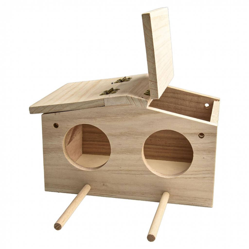 Bird Breeding Nest Parakeet Nesting Box Natural-Wood House Parrots Mating Box