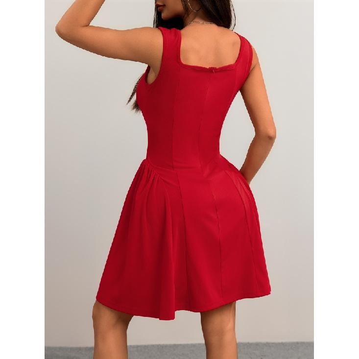 Модные однотонные вечерние мини-платья-комбинации с квадратным вырезом и открытой спиной, новинка 2025 года, элегантное клубное короткое плиссированное платье с высокой талией