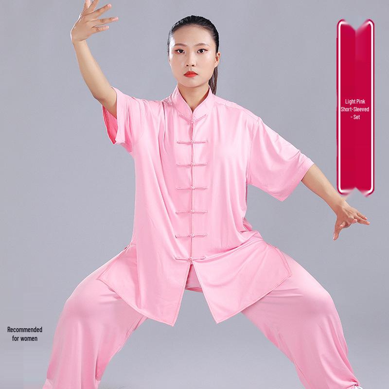 Summer Milk Silk Tai Chi Short Sleeve Top for Men and Women - Perfect for Practice, Performance, and Morning Exercise