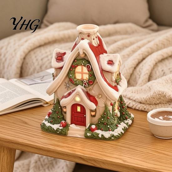 Seasonal Office Desk Accessories Christmas Snow House Incense Burner, Backflow Holder, Village Decor Festive Xmas Desktop Figurine for Living